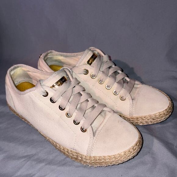 Michael Kors Canvas Libby Espadrille Sneakers Size 8 – Beige Lace-Up Jute Sole - Picture 3 of 7